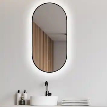 Marho Cerno badkamerspiegel ovaal met verwarming, verlichting dimbaar mat zwart 50 x 100 cm