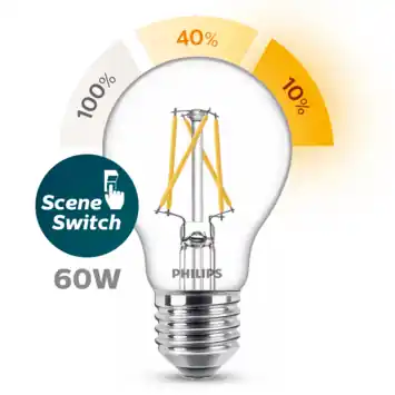 Philips LED peer E27 60W sceneswitch filament helder