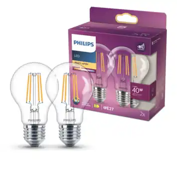 Philips LED peer E27 3,4W filament helder niet dimbaar 2 stuks