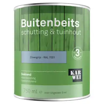 KARWEI buitenbeits schutting & tuinhout dekkend RAL 7001 zilvergrijs 750 ml
