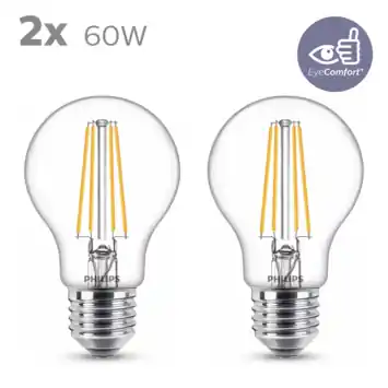 Philips LED peer E27 60W 2 stuks filament helder niet dimbaar
