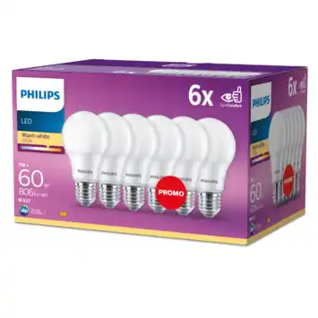 PHILIPS LED PEER 6X E27 60W WW MAT