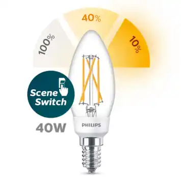 Philips LED kaars E14 40W sceneswitch filament helder