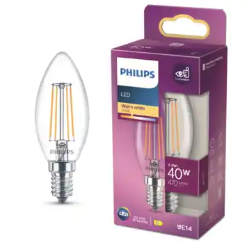 Philips LED kaars E14 3,4W filament helder niet dimbaar