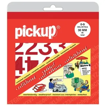 Pickup plakcijfers 0-9 Helvetica rood 30 mm