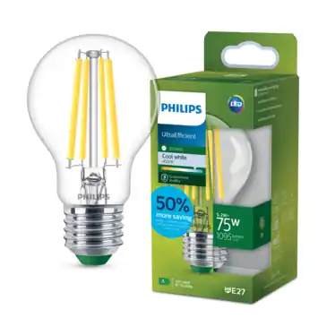 Philips LED peerlamp UltraEfficient transparant E27 75W koelwit licht