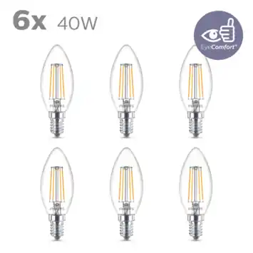 Philips LED kaars E14 40W 6 stuks filament helder niet dimbaar