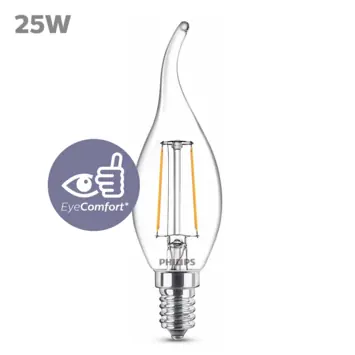 Philips LED kaars benttip E14 25W filament helder niet dimbaar