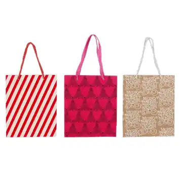 Kerst cadeau zak divers bruin licht roze en donker roze 17 x 22 cm per stuk