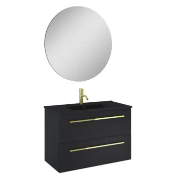 Atlantic Badkamermeubelset Stella met Spiegel en Zwarte Wastafel - Mat Zwart 80 cm